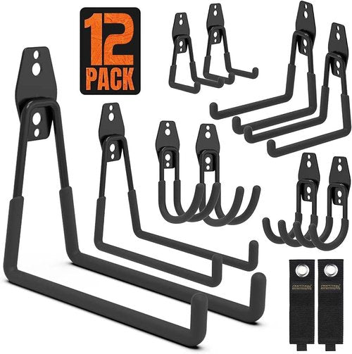 Garage Hooks by [Brand Name] - 12 Pack Heavy Duty Wall Storage Hangers for Bikes, Ladders & Tools