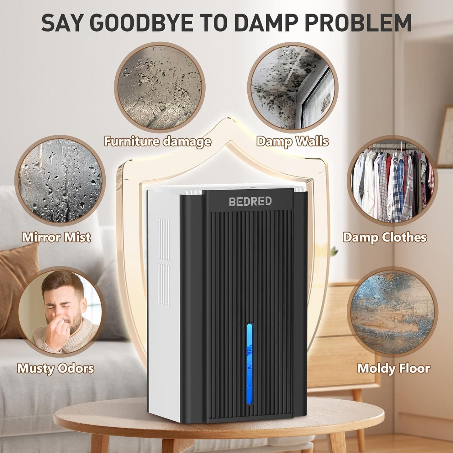 Skiennix Dehumidifier - 95OZ Capacity for 1000 Sq.Ft | Quiet Operation with Auto Shut Off & 7 Color Ambient Light - Ideal for Living Room, Bedroom, Basement (White/Black)