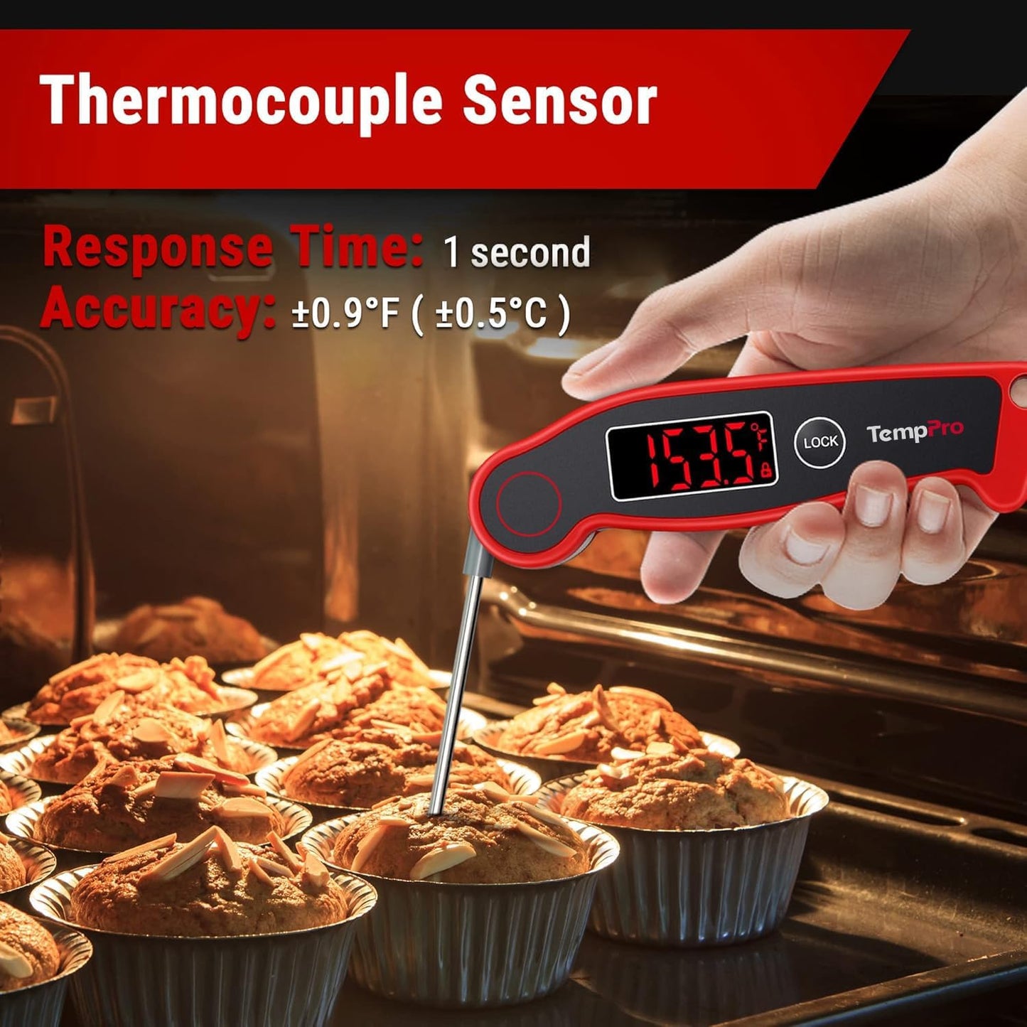TempPro TP19 Waterproof Digital Meat Thermometer - Instant Read with Backlit Display | Perfect for Grilling & Cooking