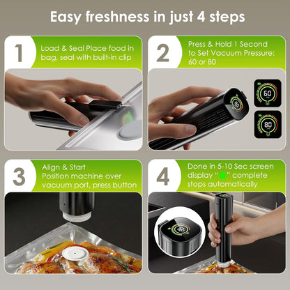 Skiennix Portable Vacuum Sealer - Handheld Food Sealer with 30 Reusable Bags & LED Pressure Display