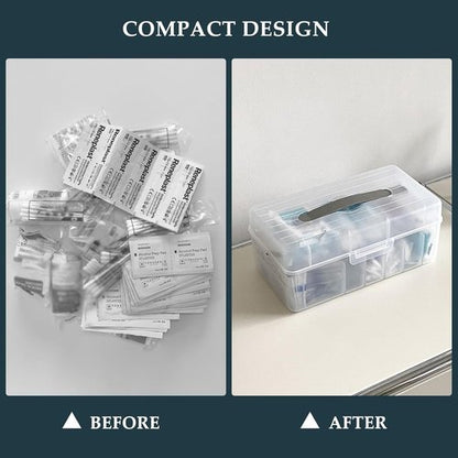 Large Bandage Organizer - 2-Tier Plastic Storage Container with Lid for Home & Office Use