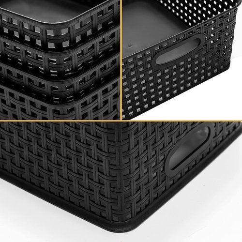 Eslite Plastic Storage Baskets - Organize Your Space | Pack of 4, 11" x 8.5" x 4.7", Black