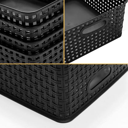 Eslite Plastic Storage Baskets - Organize Your Space | Pack of 4, 11" x 8.5" x 4.7", Black