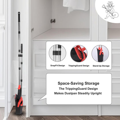 Tiumso Upgrade Broom with Dustpan Combo Set, Broom and Dustpan Set with 51'' Long Handle, Dust Pan and Brooms, ZeroGap Lip, Self-Cleaning Dustpans Teeth for Lobby Kitchen Restaurant - Black and Red