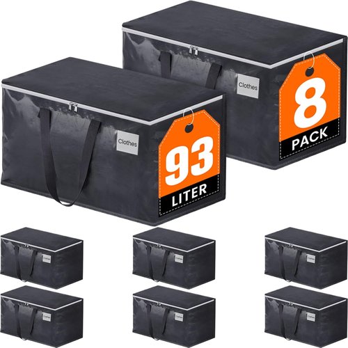 Fabspace Heavy Duty Moving Bags - Strong Zippers & Handles | Collapsible Storage Totes, 93L, 8-Pack