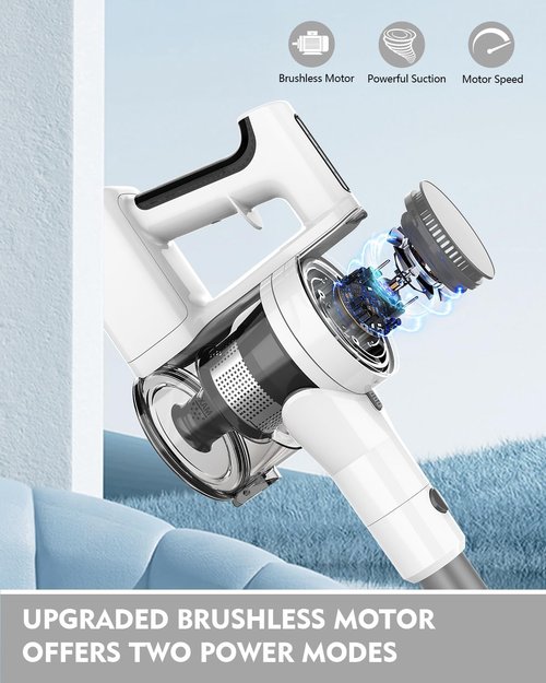 Comvtu Cordless Vacuum - 80,000 RPM Powerful Motor, 35 Min Runtime, 2 Modes | Frost White
