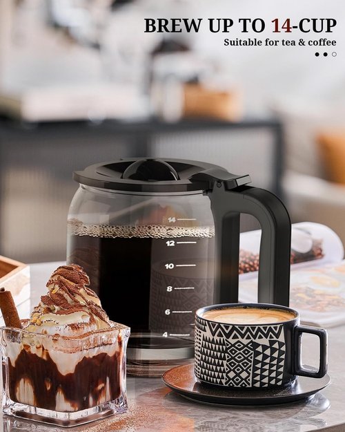 Kismile 14-Cup Programmable Coffee Maker - Stainless Steel, Self-Cleaning, Timer & Reusable Filter