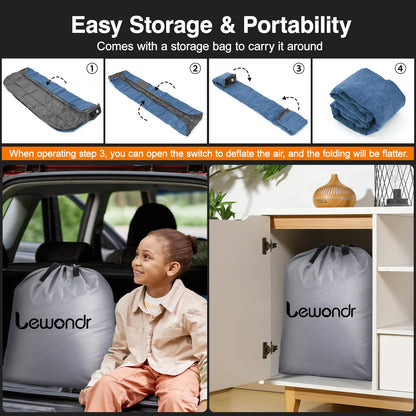 Lewondr Queen Air Mattress with Built in Pump, 18" Deluxe Blow Up Mattress Airbed, Comfy Self Inflating Air Mattress, 3Min Fast Inflatable Mattress for Camping, Home, Guests, Travel(661lb MAX), Blue