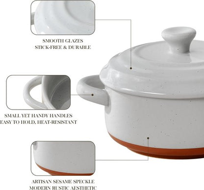 MALACASA Mini Cocotte Set - 12 OZ Ramekins with Lids | Oven-Safe Ceramic Baking Dishes, Set of 4 in Khaki Grey