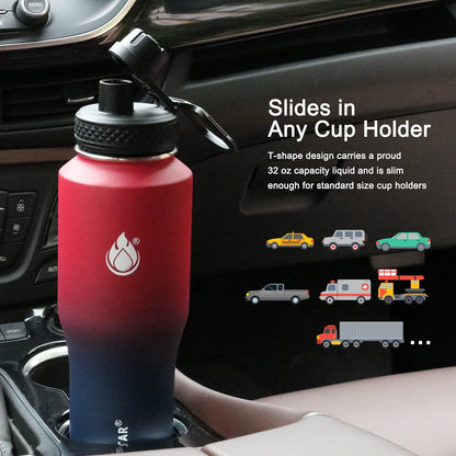 SENDESTAR 32oz Stainless Steel Water Bottle - Wide Mouth, Vacuum Insulated, Fits Car Cup Holders - 2 Lids Included