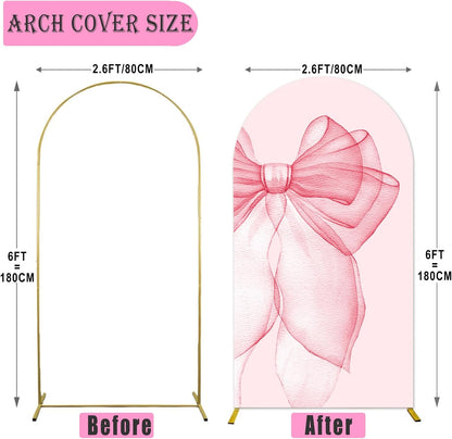 Sensfun Pink Bow Arch Backdrop - 2-Sided Pastel Pink Bowknot Cover for Birthday & Wedding Decor | 2.6x6ft
