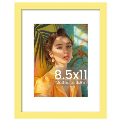 upsimples 8.5 By 11 Picture Frame, Display Pictures 6x8 with Mat or 8.5 x 11 Without, Wall Hanging Photo Frames, Yellow, 1 Pack