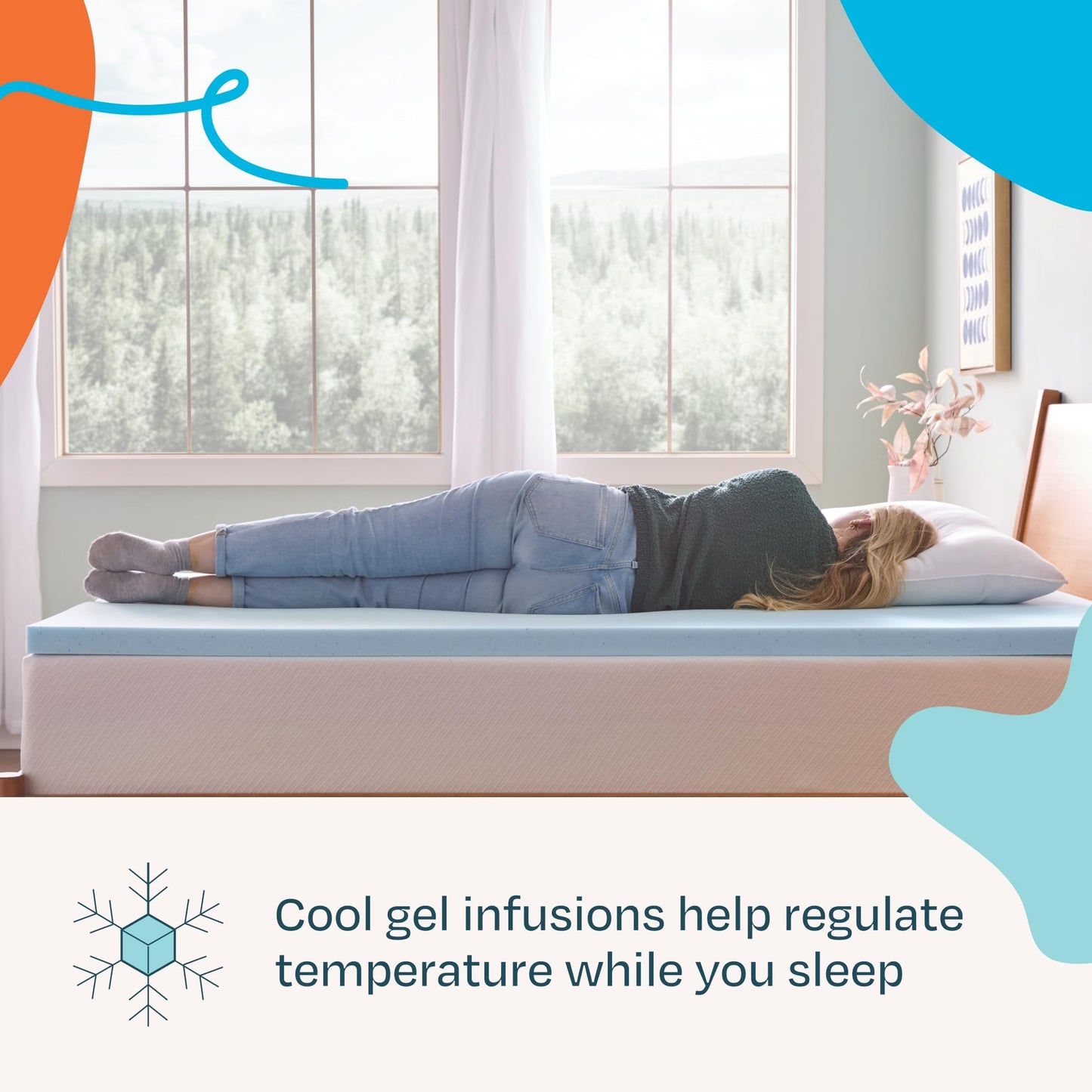 LINENSPA Memory Foam Mattress Topper - 2 Inch Gel Infused Memory Foam - Plush Feel - Cooling and Pressure Relieving - CertiPUR Certified - Dorm Room Essentials - Queen Size