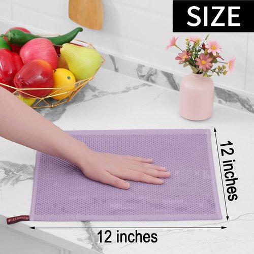Homaxy Kitchen Dish Cloths - Ultra Soft 100% Cotton Waffle Weave, Quick Drying, 12x12 Inches, 6-Pack, Lavender