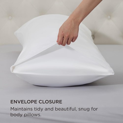 Bedsure Satin Body Pillowcase - Luxurious Silk-Like White Cover with Cooling Effect, 20x54 Inches
