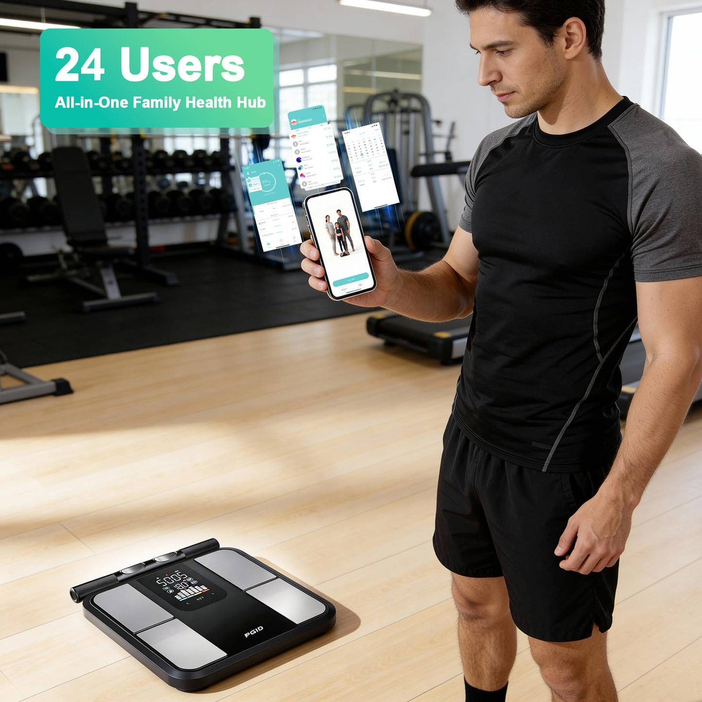 PGID Smart Scale for Body Weight,Scales with Bmi Body Fat Muscle Mass,58 Body Composition Analyzer Scale,Full Body Analysis Scanner Scale Digital Bathroom Scales Syncs with App for 24-User 180KG/400Lb