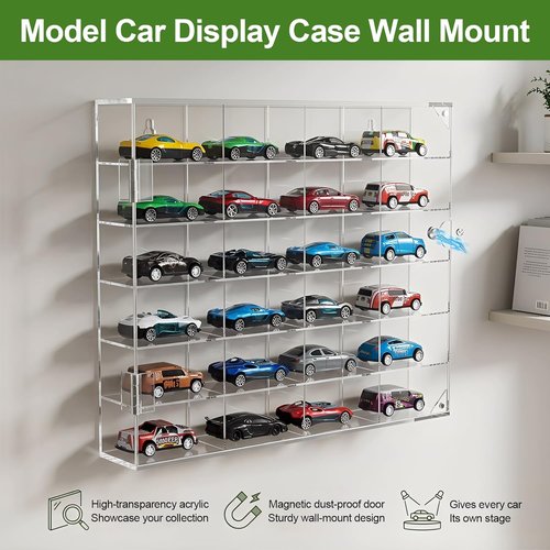 JUESHA Acrylic Display Case - Hot Wheels Storage for 1/64 Scale Cars | 6 Levels, 24 Slots, Clear Organizer