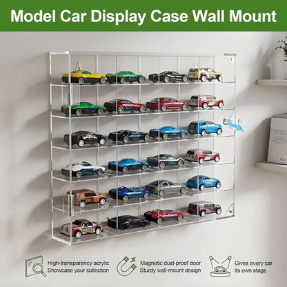 JUESHA Acrylic Display Case - Hot Wheels Storage for 1/64 Scale Cars | 6 Levels, 24 Slots, Clear Organizer