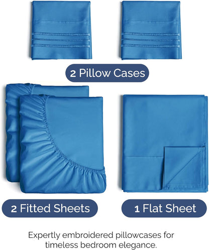 Royal Blue Split King Size 5-Piece Sheet Set | Comfy, Breathable & Cooling Hotel Luxury Bedding