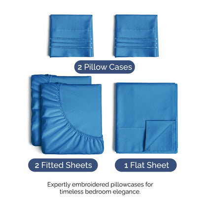Split King Size 5 Piece Sheet Set - Comfy Breathable & Cooling Bed Sheets Set - Hotel Luxury Bedding for Women, Men, Kids, Teens, Boys & Girls - Deep Pockets and Wrinkle Free - Oeko-Tex - Royal Blue