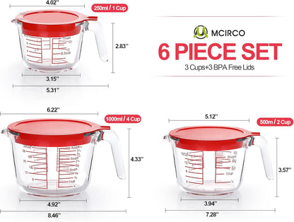 Skiennix 8-Piece Deep Glass Baking Dish Set with Lids & 6 Glass Measuring Cups for Cooking | Kitchen Essentials