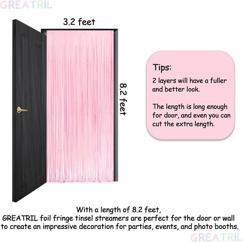 GREATRIL Photo Backdrop - Pink & Blue Foil Fringe Tinsel Streamers for Parties | 3.2ft X 8.2ft - 2 Packs