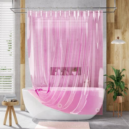 AmazerBath Shower Curtain Liner, 72x72 Transparent Hot Pink Shower Liner, Lightweight Plastic Shower Curtain Liners, Cute Waterproof Shower Liner for Bathroom with 3 Magnets & 12 Grommet Holes