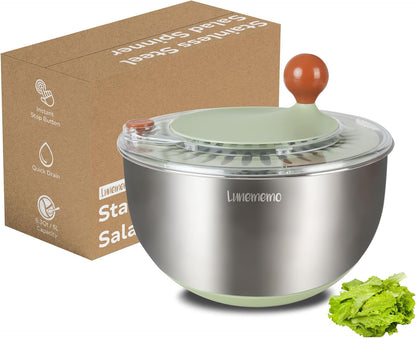 Stainless Steel Salad Spinner - 5.3 Qt Lettuce Spinner with Non-Slip Base & Drain | BPA Free