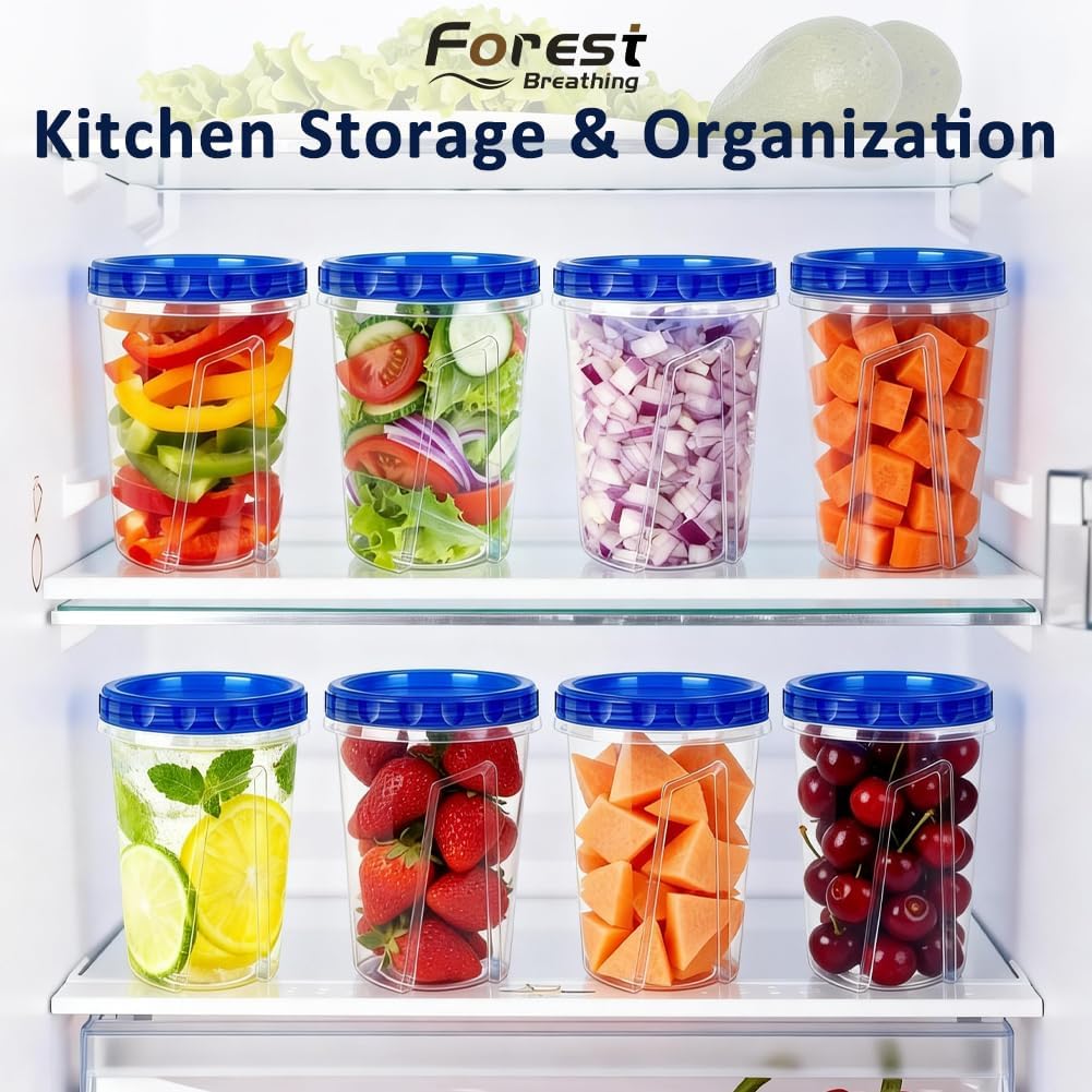 Skiennix 34oz Reusable Freezer Storage Containers - Airtight Twist Top Lids | 15 Pack Clear Plastic Meal Prep Solutions