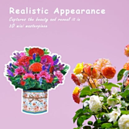 ROBBEAR 3D Carnation Bouquet Pop-Up Card - Perfect Greeting Card for Birthdays, Mother's Day & Anniversaries