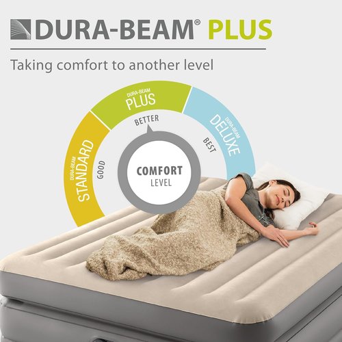 Intex Dura Beam Plus Queen Air Mattress - Elevated Comfort with Built-In Electric Pump