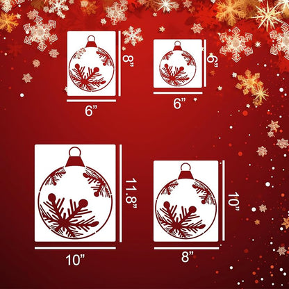 Christmas Window Stencils for Glass – 5 Pcs Snowflake Design, Reusable PET Stencils (Variation: Christmas Snowflake Bauble)