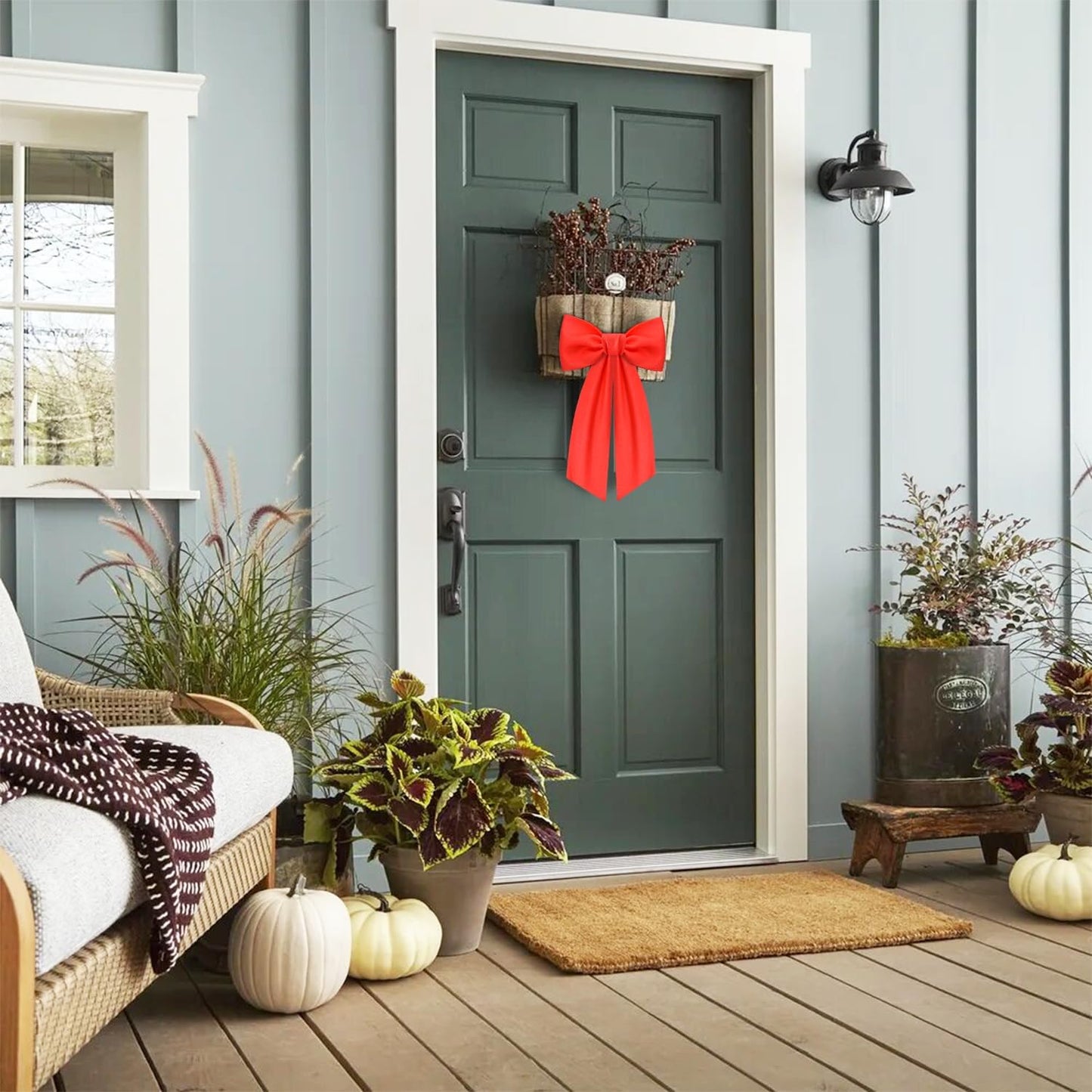 Regine Switzerland Red Wreath Sash - 2 Pcs Linen Ribbon Bow for Front Door & Porch Decor