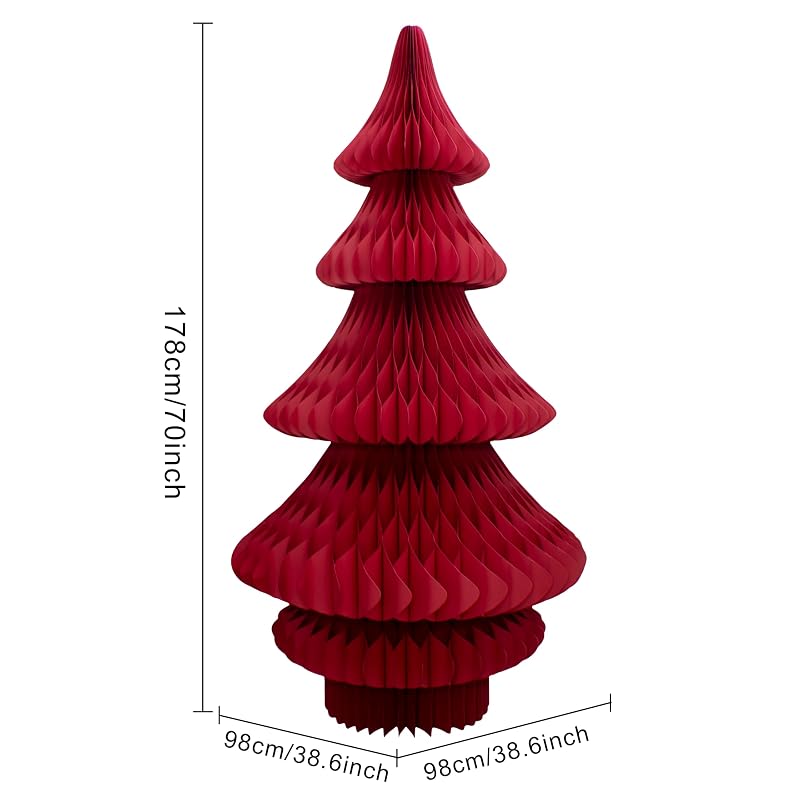Christmas Red 70-Inch Paper Honeycomb Floor Tree - Foldable, Self-Standing