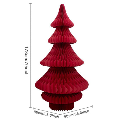 Christmas Red 70-Inch Paper Honeycomb Floor Tree - Foldable, Self-Standing