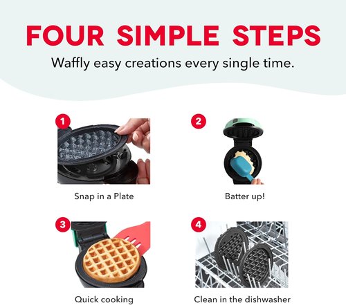 Dash MultiMaker® Mini Maker System - Compact Waffle Maker with Removable Griddle Plates - Aqua