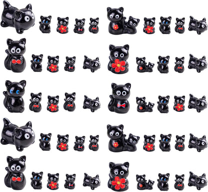 Skiennix Mini Resin Black Cat Figurines - 36 Pcs Tiny Animal Figures for Fairy Garden Decor