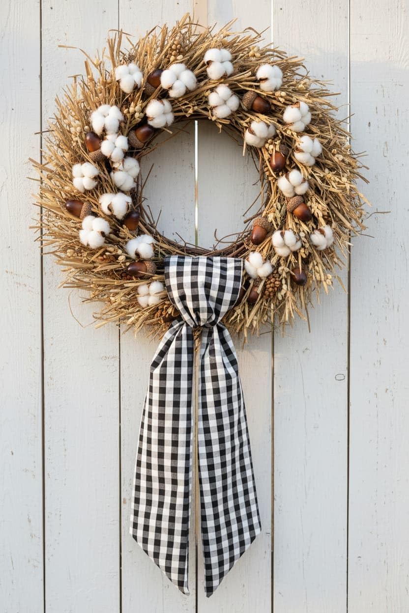 Regine Switzerland Black & White Plaid Wreath | Elegant Front Door Decoration for Holidays & Events