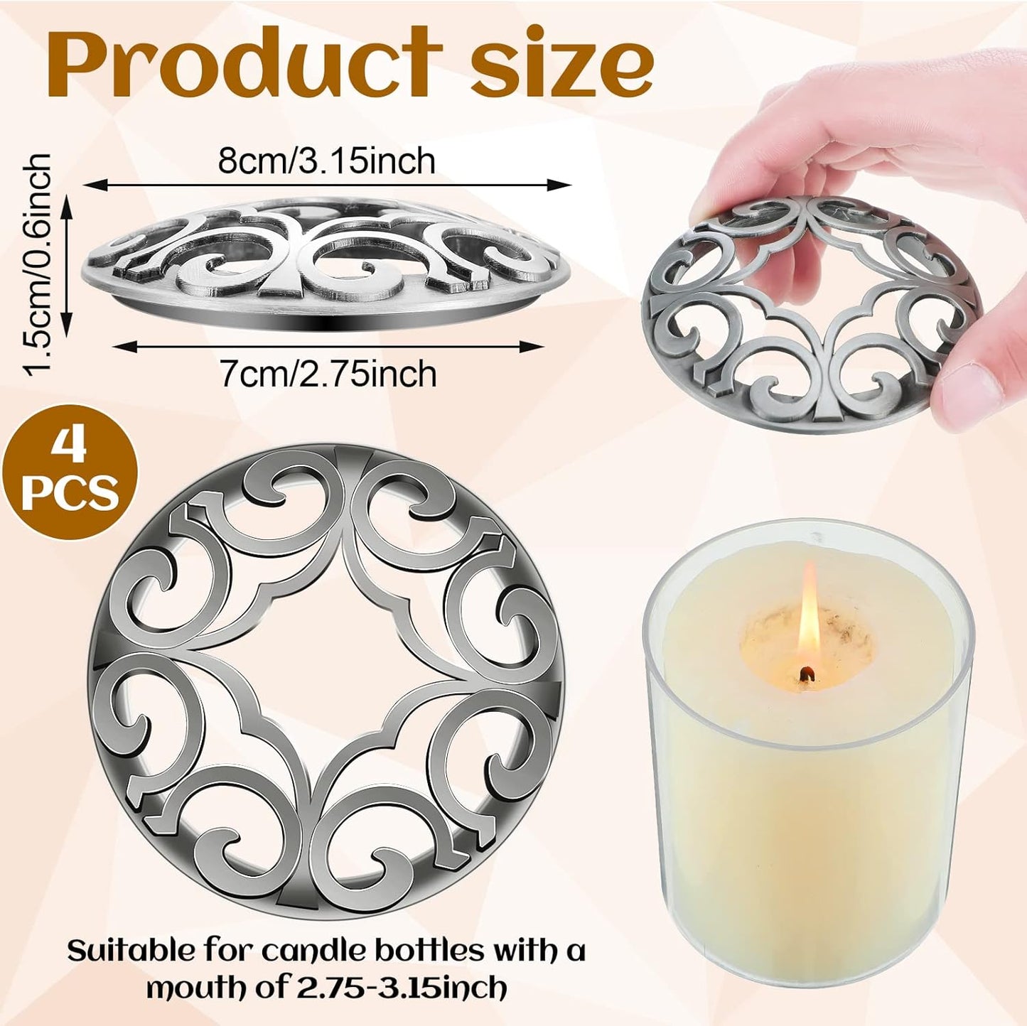 Shellwei Candle Toppers - 4 Pcs Silver Jar Lids for Even Burning | Perfect Gift for Women