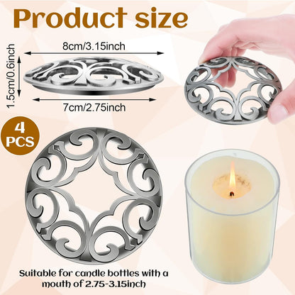 Shellwei Candle Toppers - 4 Pcs Silver Jar Lids for Even Burning | Perfect Gift for Women