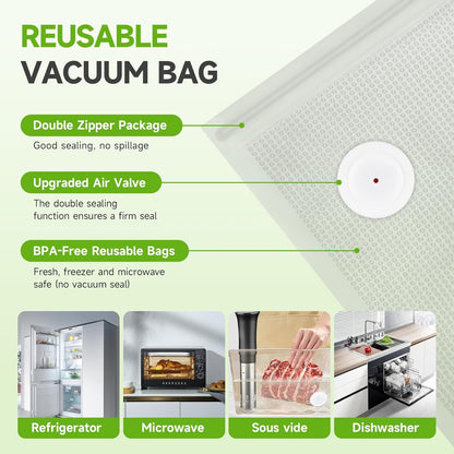 Vacuum Sealer Bags - 40 Reusable BPA-Free Bags for Meal Prep & Sous Vide Cooking | Compatible with Handheld & External Vacuum Sealers