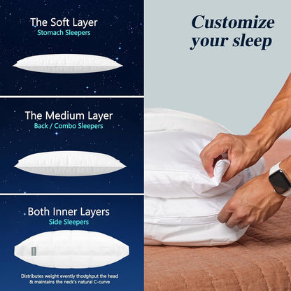 Skiennix Cooling Adjustable Pillows - Luxury Queen Size Set of 4 for Side Sleepers | Soft & Firm Comfort
