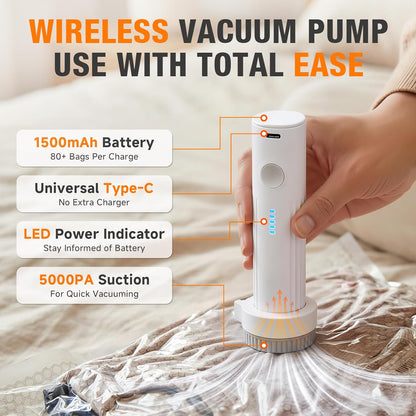 Skiennix Space Saver Vacuum Storage Bags - Portable Electric Pump Included | 15 Combo Set (5L/5M/5S) for Travel & Home