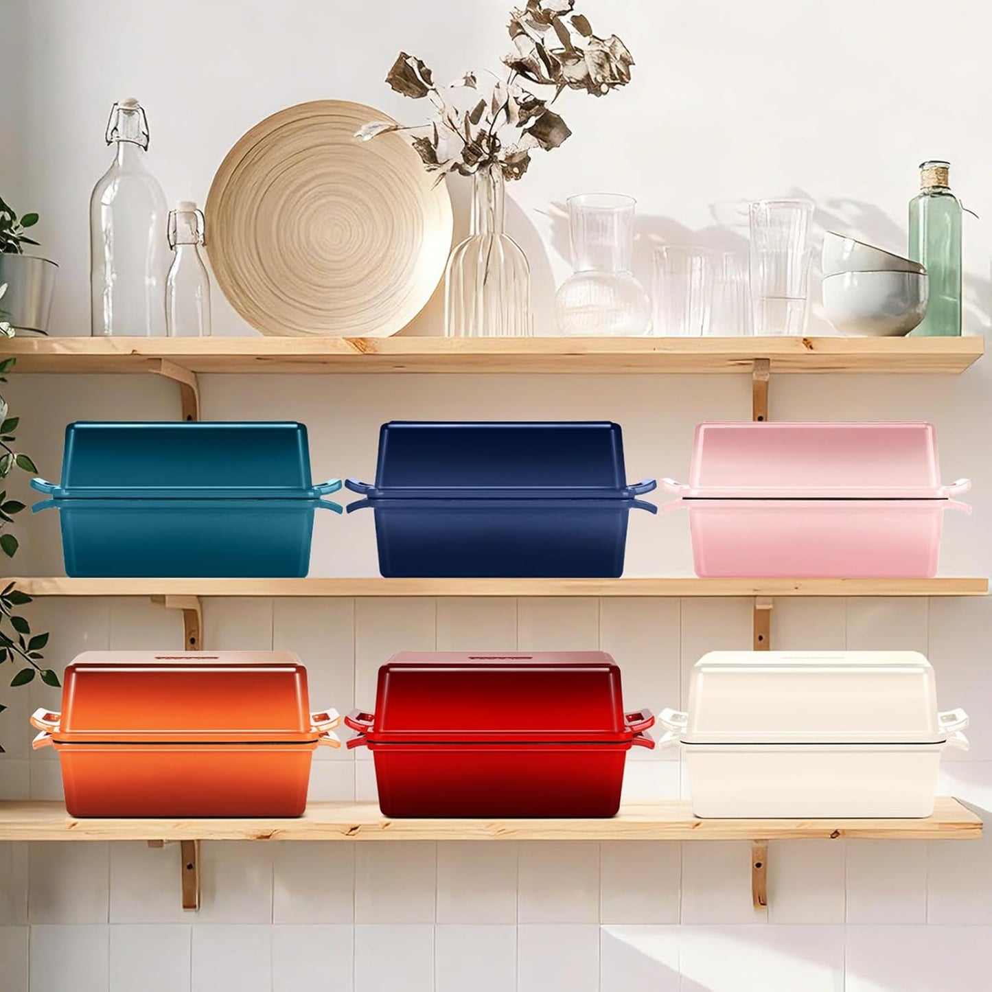 Wildone Enameled Cast Iron Bread Loaf Pan - 9x5 Sourdough Baking Set with Lid, Even Heating, Red