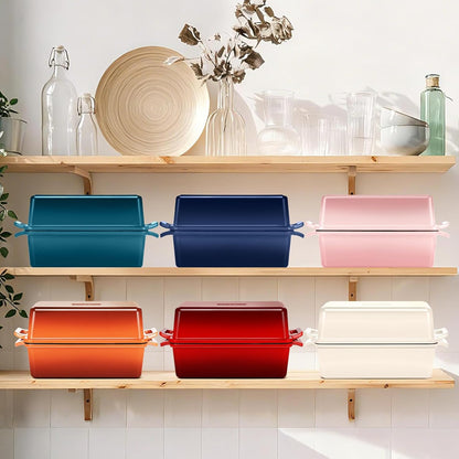 Wildone Enameled Cast Iron Bread Loaf Pan - 9x5 Sourdough Baking Set with Lid, Even Heating, Red