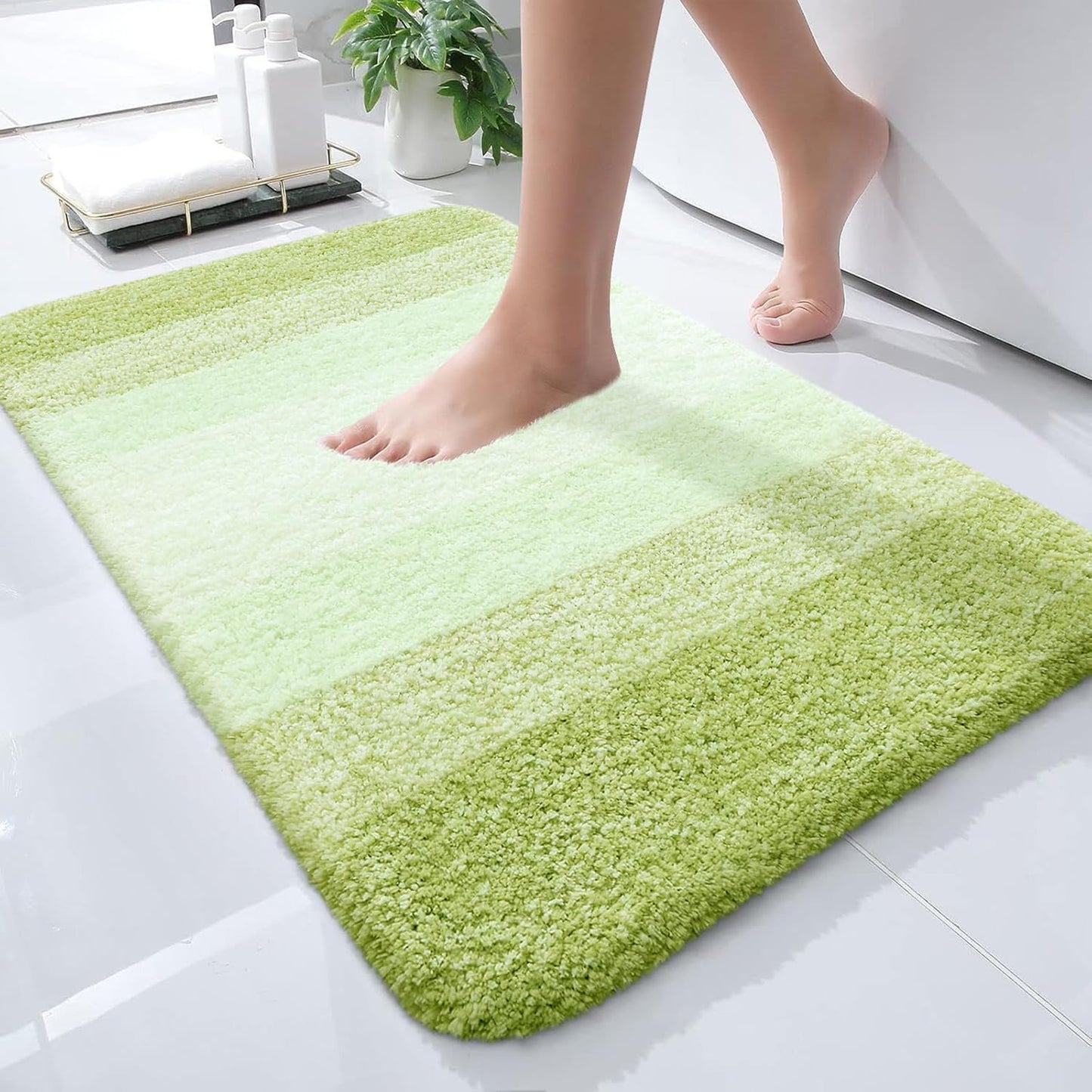 OLANLY Microfiber Bath Rugs - Extra Soft & Absorbent | Quick Dry, Washable, 24x16, Light Green