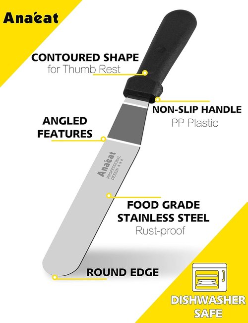 Anaeat Icing Spatulas - Set of 3 Professional Angled Offset Cake Spatulas with Stainless Steel Blades (6", 8", 10")