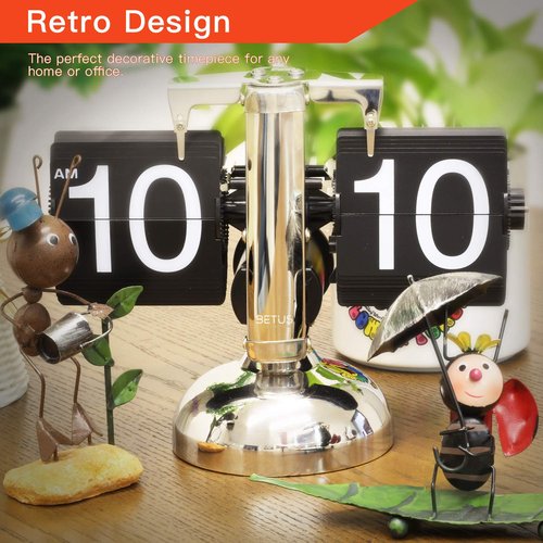 Betus Flip Desk Clock - Mechanical Retro Style -Digital Display Battery Powered - Home & Office Décor 8 x 6.5 x 3 Inches (Black)