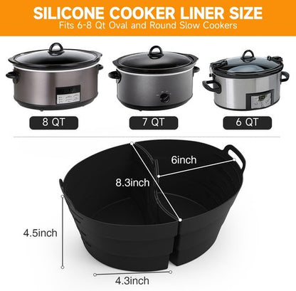 ChefAid Silicone Slow Cooker Divider Liners - Reusable 100% Silicone for 6-8 Quart Cookers | Black, 2 Pack
