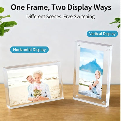 5x7 Inch Acrylic Magnetic Picture Frame Set - 3 Pack, Frameless Double-Sided Desk Frames